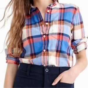 Classic Plaid Button-Down Shirt - Blue, Red, Brown